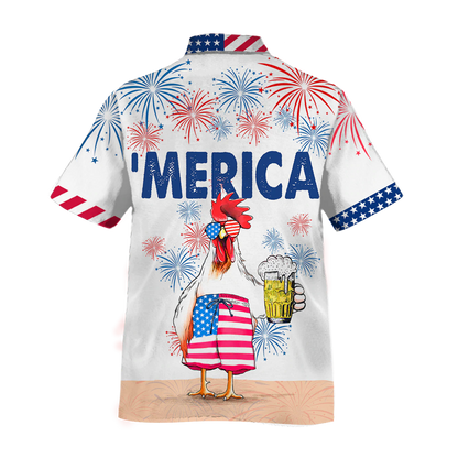 Funny Chicken Beer Hawaiian Shirt For Independence'S Day, Cool Chicken Patriotic 4Th Of July Gift For Chicken Lovers HO0375