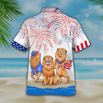 Lion Hawaiian Shirts, Independence's Day Funny Hawaii Shirt, Patriotic Gift, Lion Lover Gift HO5123