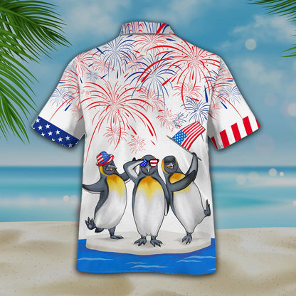 Funny Hawaiian Shirt 4Th Of July, Penguins Hawaiian Shirt Independence Day, Penguin Lover Gifts HO4782