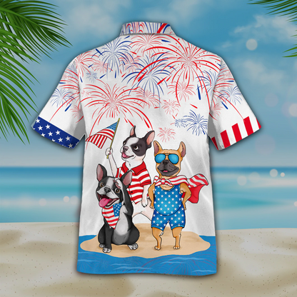 Funny French Bulldog Hawaiian Shirt Full Printed For 4Th Of July Gifts, Patriotic Present Dog Hawaii Shirt Short Sleeve HO4998