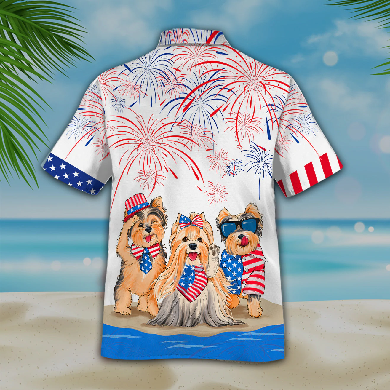 Yorkshire Terrier Independence In Comping, Men's USA Patriotic Hawaiian Shirt HO0732