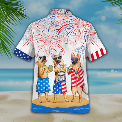 German Shepherd Hawaiian Shirt, Funny Cool Dog Hawaii Shirt For American Independence Day, Cute Hawaii Shirt For Dog Lovers HO5003