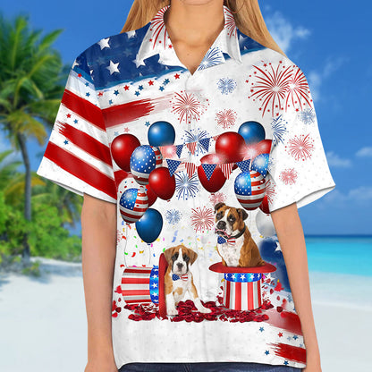 Boxer Independence Day Hawaiian Shirt, Dog Hawaii Beach Shirt Short Sleeve For 4Th Of July HO3905