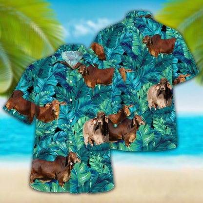 Brahman Cattle Lovers Hawaiian Shirt, Cow Hawaiian shirt vintage flower, Short Sleeve Hawaiian Aloha Shirt for men, Women HO2627