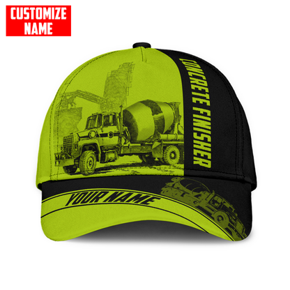 Custom Name Cap Hat Concrete Finisher Green Safety 3D Baseball Cap Hat For Man And Women, Gift To Concreter CO0466