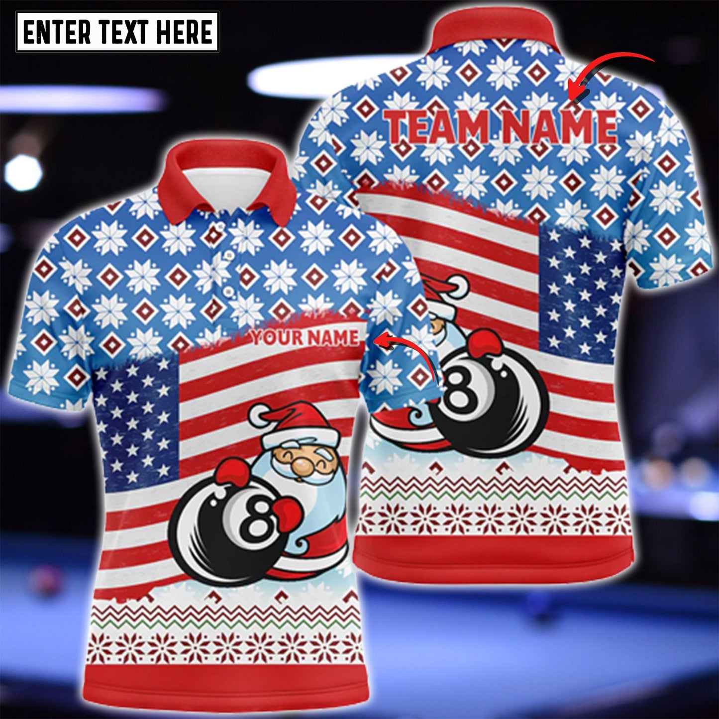 Lasfour Personalized US Flag 8 Ball Pool With Santa Christmas Billiard 3D Shirt BIA0367