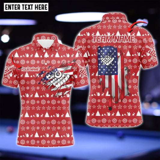 Lasfour Personalized Christmas US Flag 8 Ball Pool Billiard 3D Shirt BIA0368