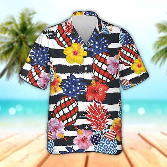 Pineapple Hawaiian Shirt, Patriotic Pineapple Hawaiian Aloha Beach Shirt HO3286