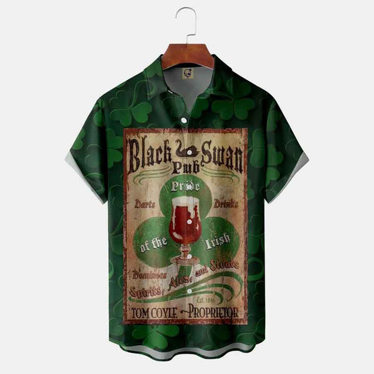 St. Patrick's Day Chest Pocket Short Sleeve Casual Shirt, St. Patrick's Day Shamrocks shirt PO0141