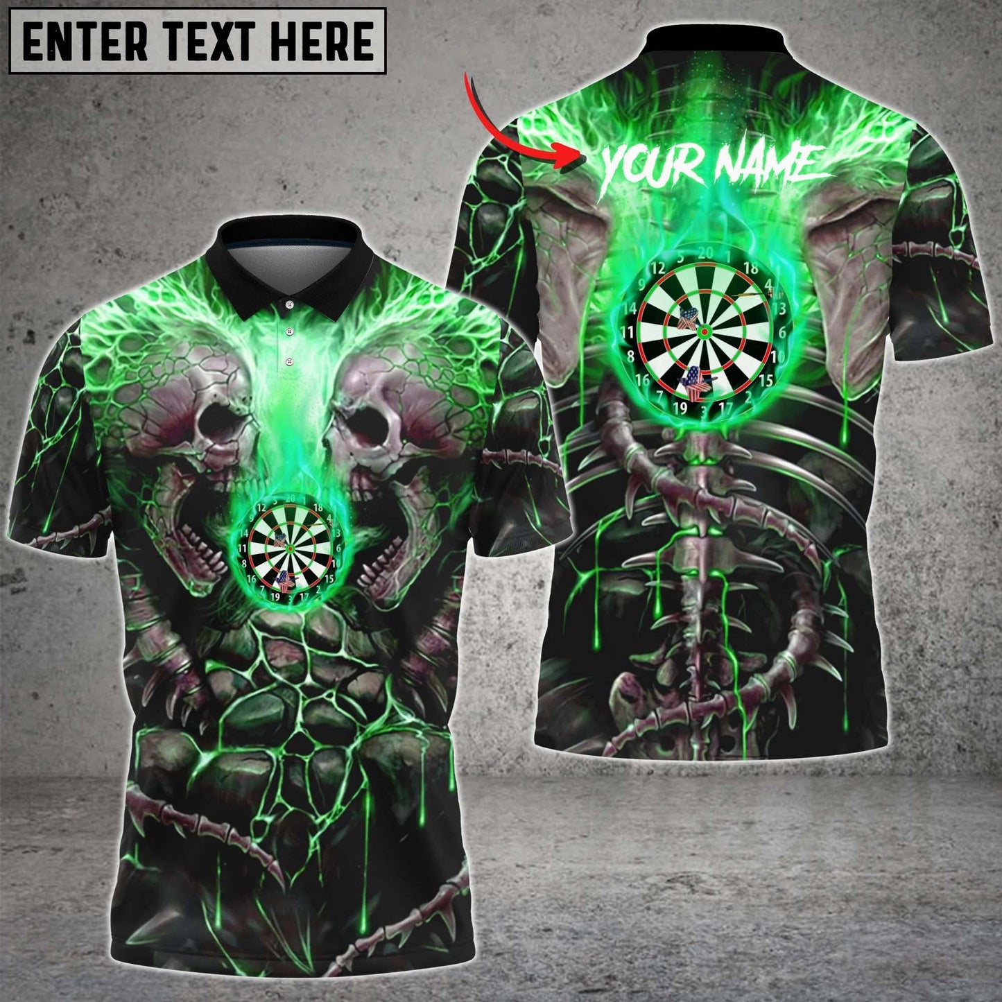 Lasfour Dart Skull Green Personalized Name 3D Shirt DMA0093