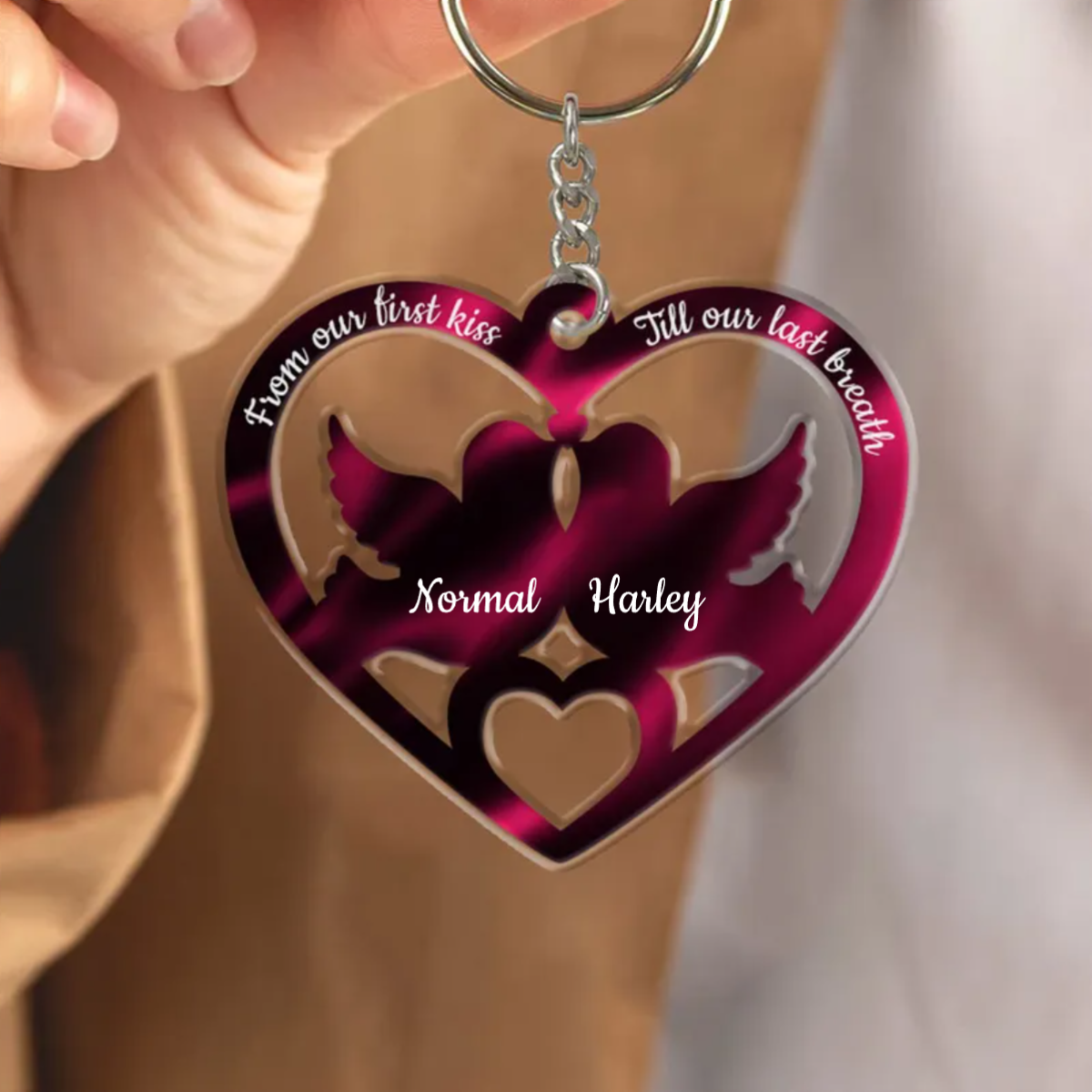 From Our First Kiss Till Our Last Breath Dove Couple Valentine's Day Gift For Couples Custom Acrylic Keychain KO0089