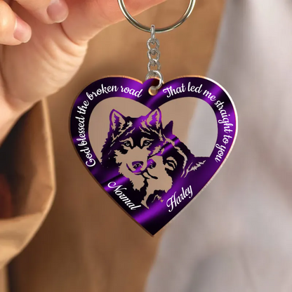 Hologram Heart Couple Wolf Custom Acrylic Keychain, Personalized Valentine's Day Gift for Him for Her KO0088