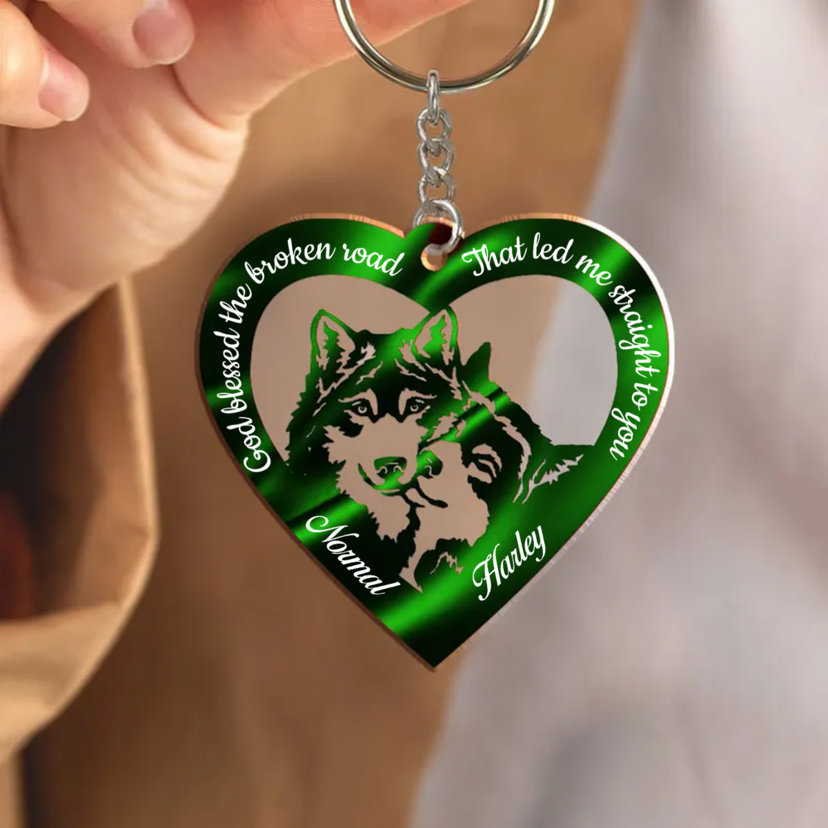 Hologram Heart Couple Wolf Custom Acrylic Keychain, Personalized Valentine's Day Gift for Him for Her KO0088