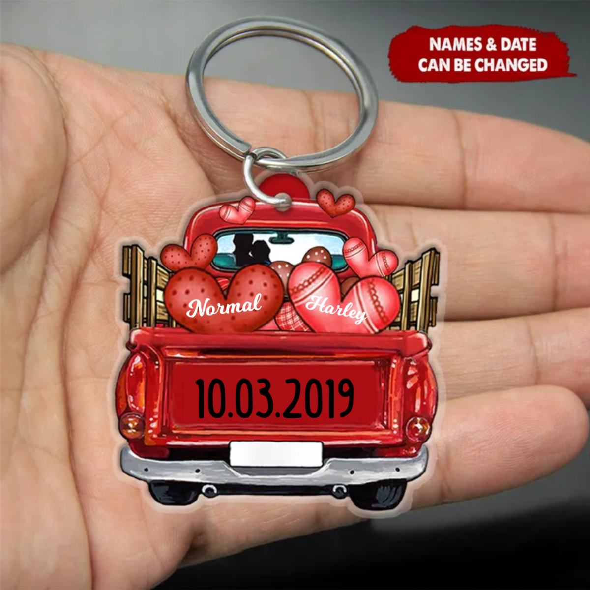 Personalized Couple Driving Truck Loading Love Acrylic Keychain KO0084