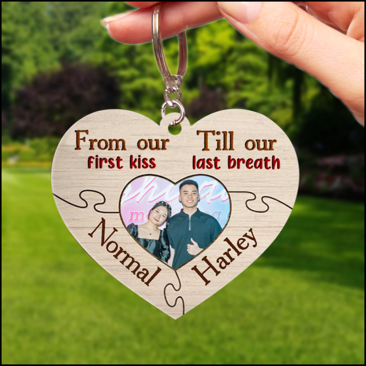 All Of Me Loves All Of You Custom Wooden Keychain, Custom Photo Couple Keychain KO0082