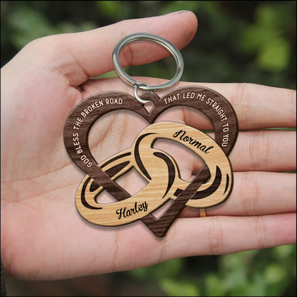 God Bless Broken Road Heart Couple Rings Multi Color Personalized Wooden Couple Keychain KO0076