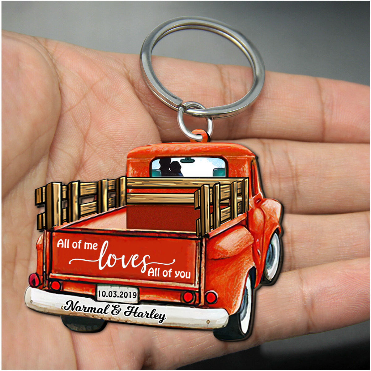 Personalized Red Truck God Bless The Broken Road That Led Me Straight To You Wooden Keychain KO0070