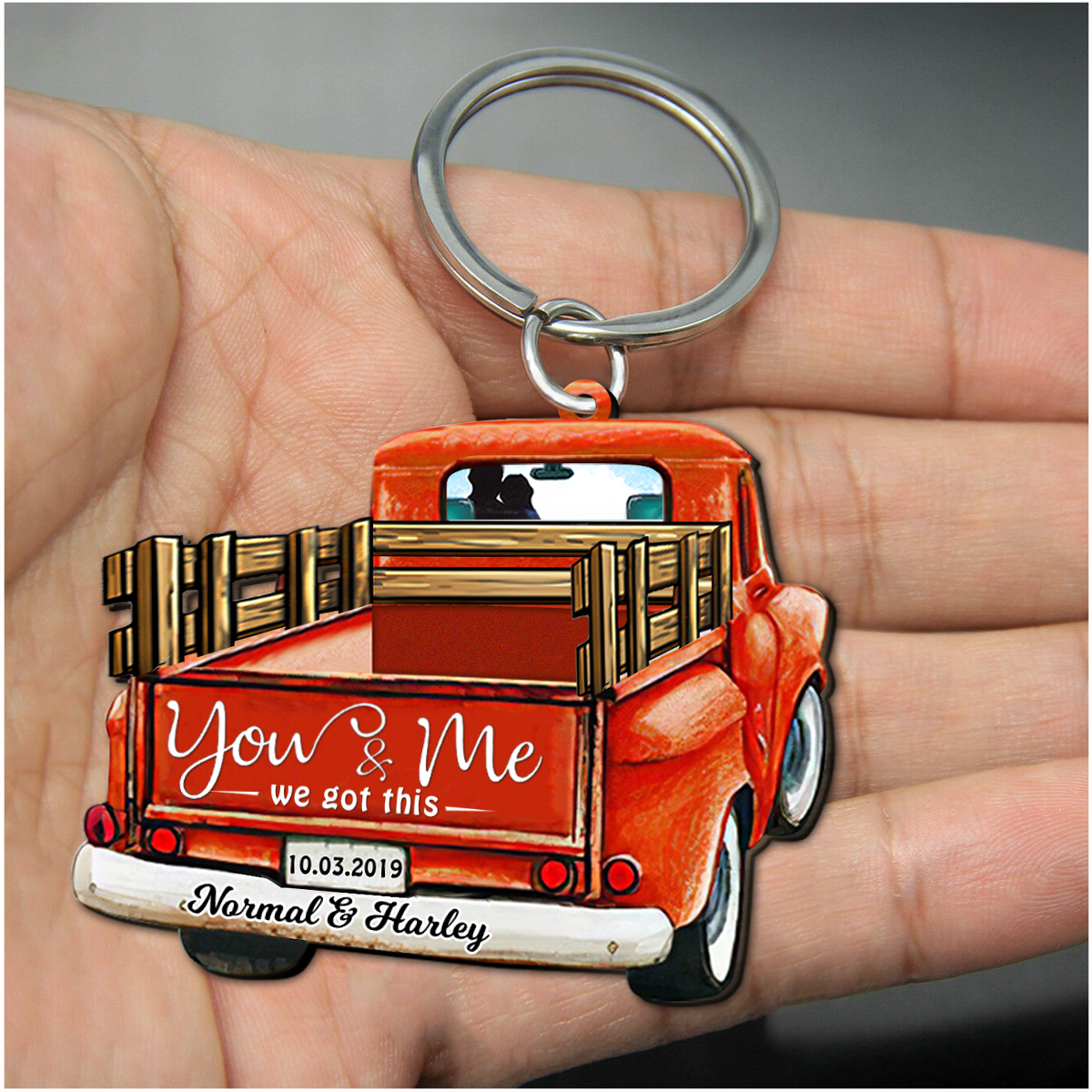 Personalized Red Truck God Bless The Broken Road That Led Me Straight To You Wooden Keychain KO0070