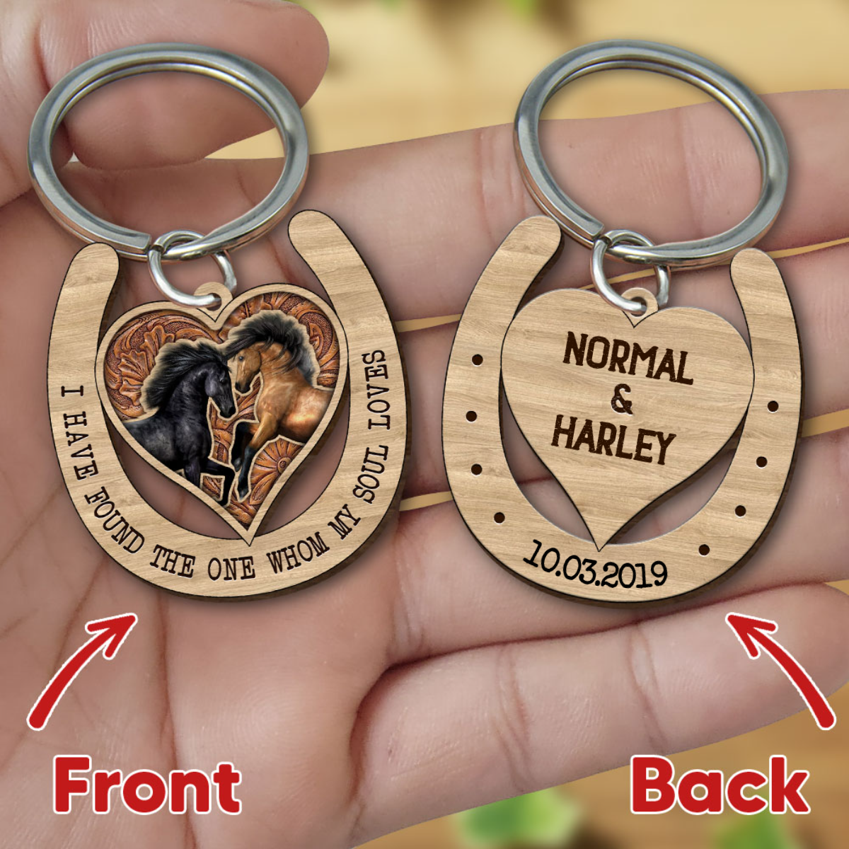 Personalized I Have Found The One Whom My Soul Loves Horse Wooden Keychain, Idea Gift for Horse Couple Lovers KO0065