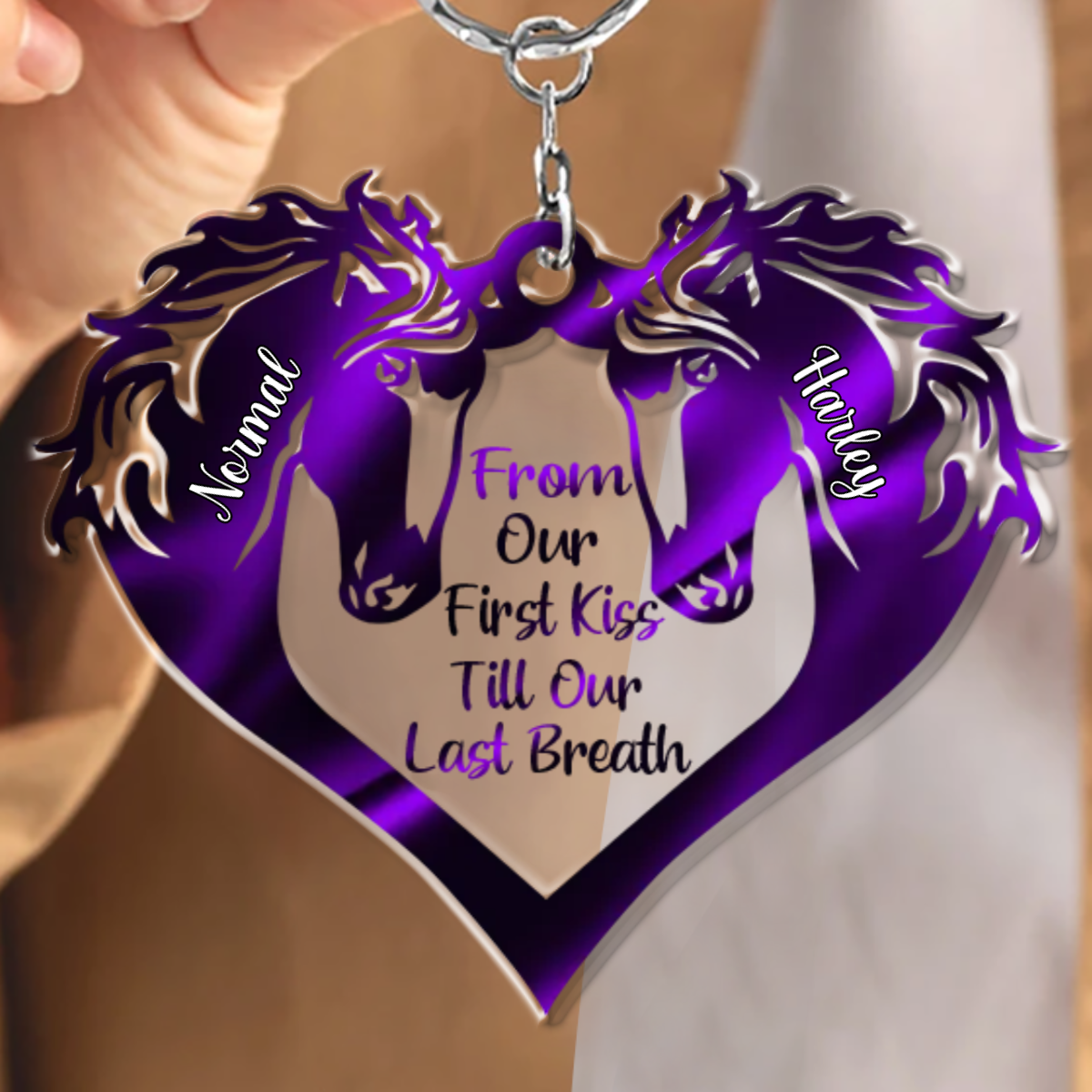 From Our First Kiss Till Our Last Breath Couple Horse Heart Personalized Acrylic Keychain, Idea Gift for Horse Loves KO0064