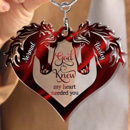 God Knew My Heart Need You Couple Horse Heart Personalized Acrylic Keychain, Idea Gift for Horse Loves KO0062