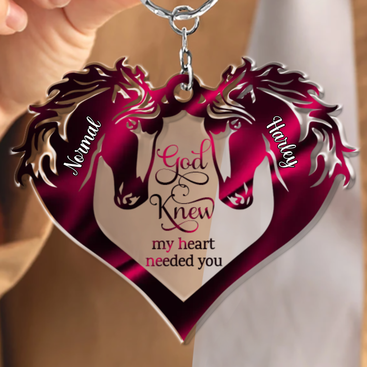 God Knew My Heart Need You Couple Horse Heart Personalized Acrylic Keychain, Idea Gift for Horse Loves KO0062