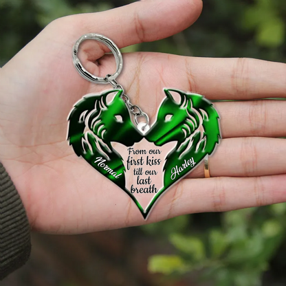 From Our First Kiss Till Our Last Breath Couple Wolf Multi Color Personalized Acrylic Couple Keychain KO0057