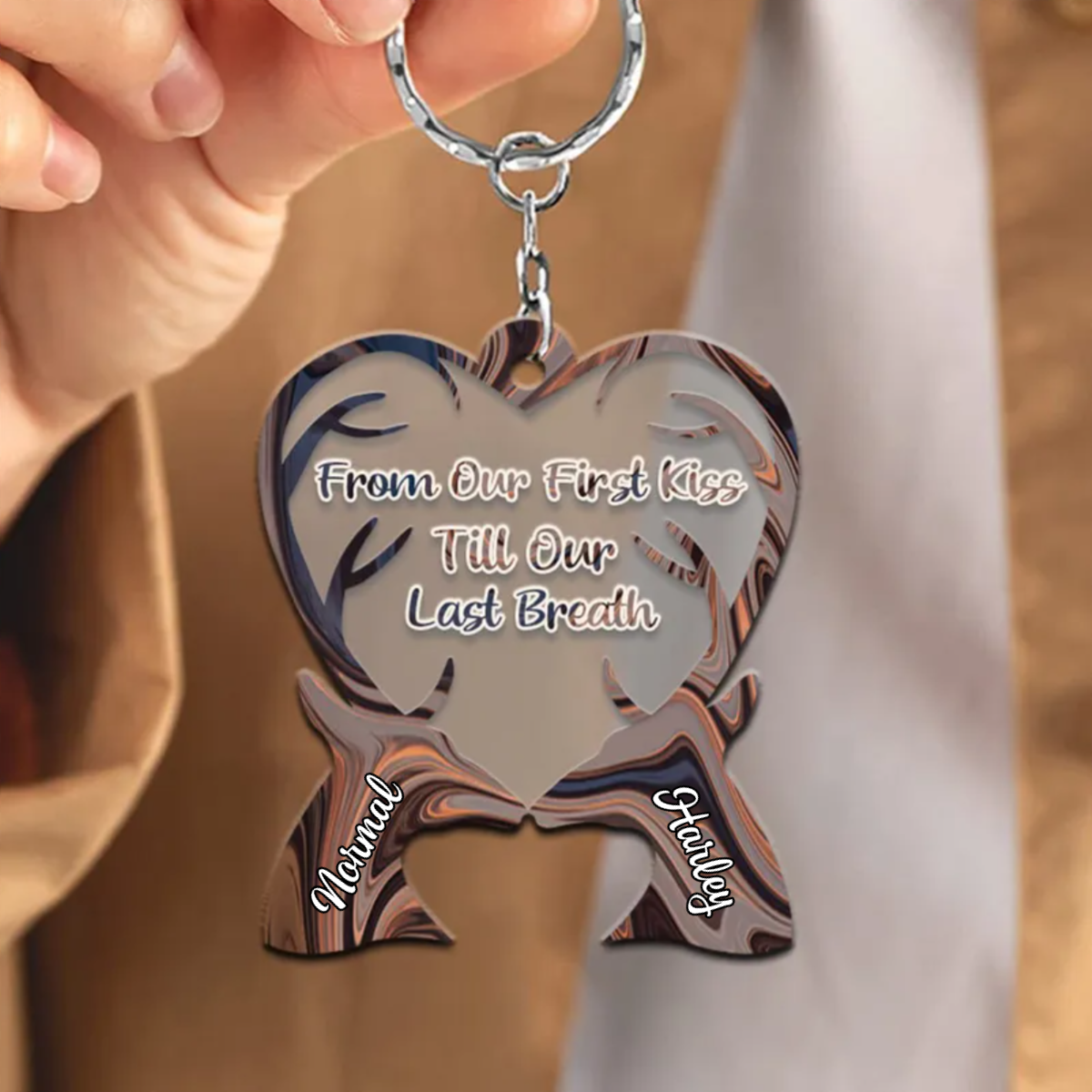 From Our First Kiss Till Our Last Breath Couple Deer Personalized Acrylic Keychain, Couple Deer Keychain KO0056