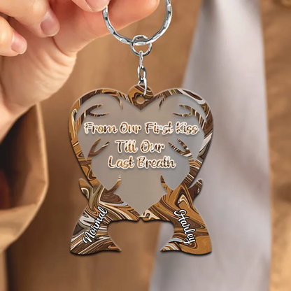 From Our First Kiss Till Our Last Breath Couple Deer Personalized Acrylic Keychain, Couple Deer Keychain KO0056