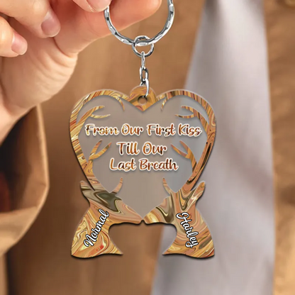 From Our First Kiss Till Our Last Breath Couple Deer Personalized Acrylic Keychain, Couple Deer Keychain KO0056