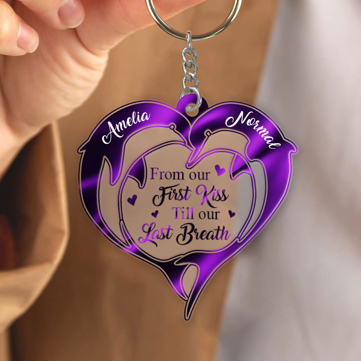 From Our First Kiss Till Our Last Breath Couple Dolphins Personalized Acrylic Keychain KO0055