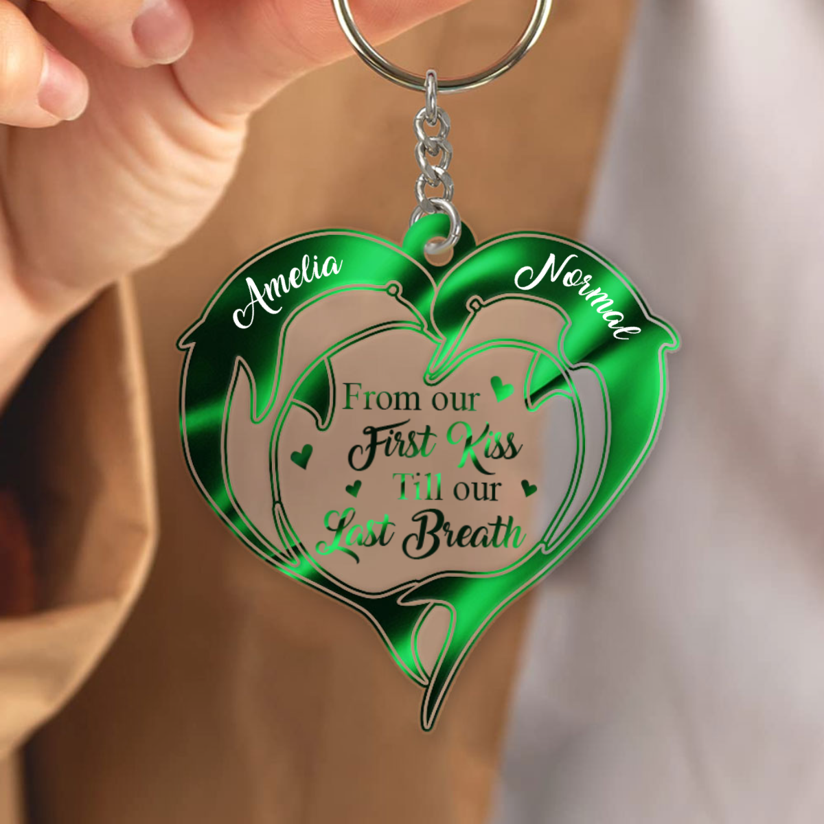 From Our First Kiss Till Our Last Breath Couple Dolphins Personalized Acrylic Keychain KO0055