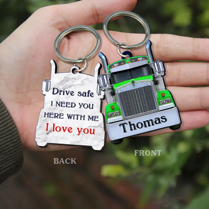 Personalized Trucker Multi Color Truck Driver Husband Lover Son Family Gift Wooden Keychain KO0053