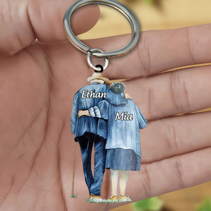 Personalized old couple Acrylic Keychain- Gift For Wife, Anniversary, Engagement, Wedding, Marriage Gift KO0024