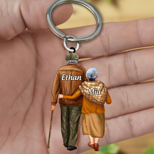 Personalized old couple Acrylic Keychain- Gift For Wife, Anniversary, Engagement, Wedding, Marriage Gift KO0024