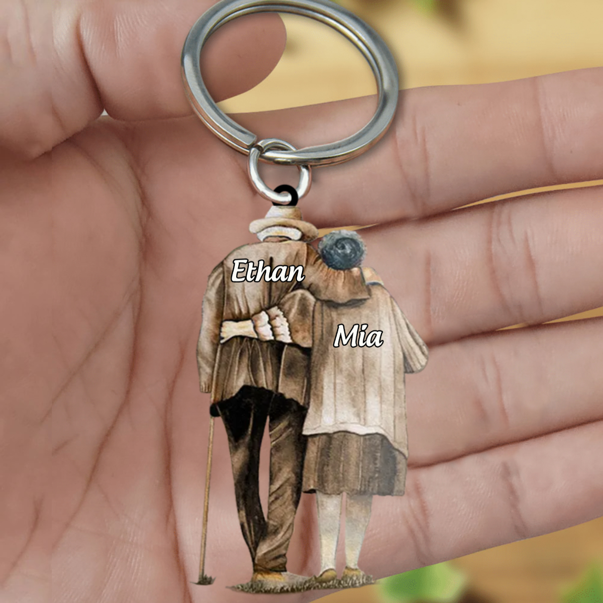 Personalized old couple Acrylic Keychain- Gift For Wife, Anniversary, Engagement, Wedding, Marriage Gift KO0024