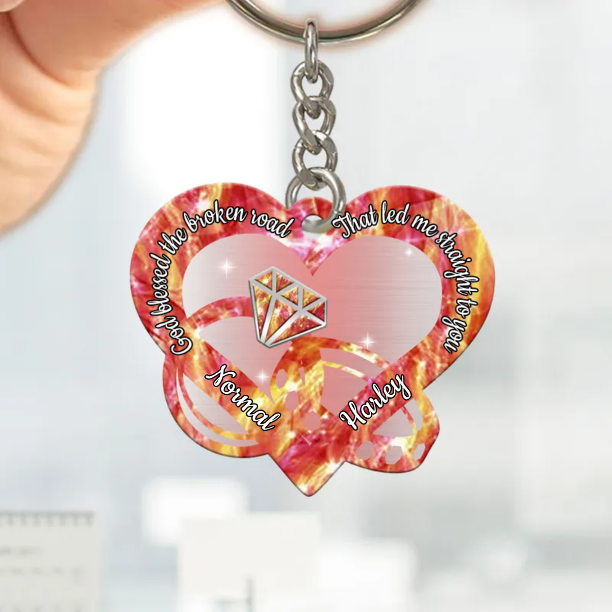 Personalized God blessed the broken road That led me straight to you Heart Couple Rings Multi Color Keychain KO0114