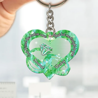 Personalized God blessed the broken road That led me straight to you Heart Couple Rings Multi Color Keychain KO0114