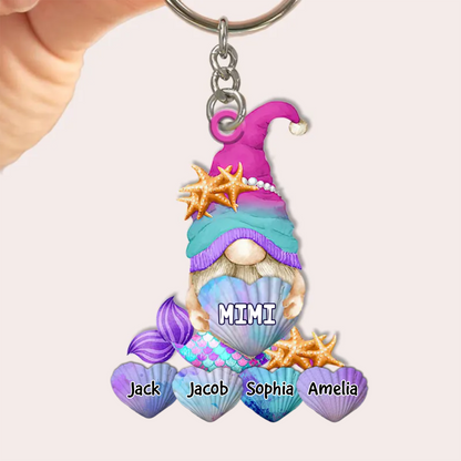 Mermaid Gnome Grandma Cute Heart Shell Grandkids Personalized Keychain Perfect Gift for Grandmas Moms Aunties KO0286