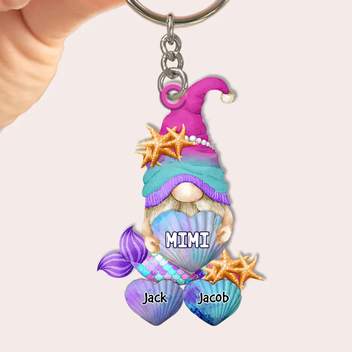 Mermaid Gnome Grandma Cute Heart Shell Grandkids Personalized Keychain Perfect Gift for Grandmas Moms Aunties KO0286