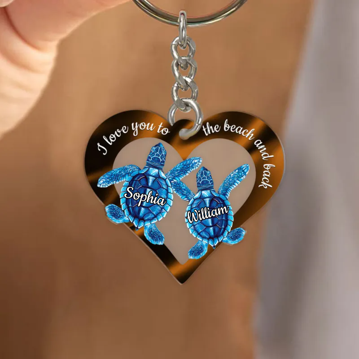 I Love You To The Beach And Back Personalized Couple Turtle Acrylic Keychain KO0140