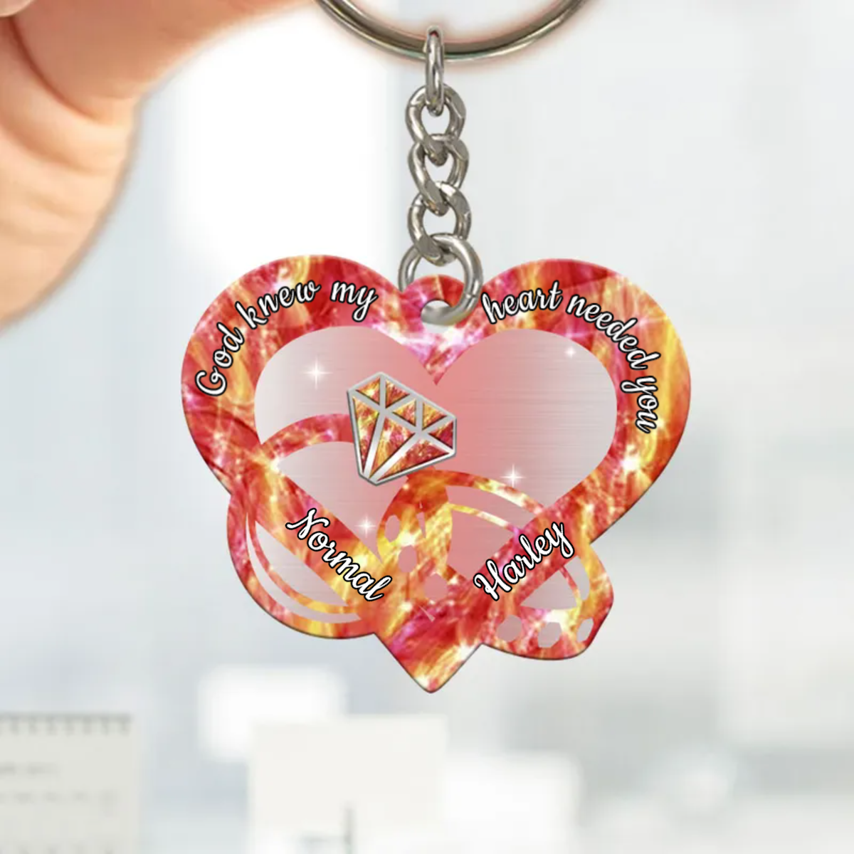 Personalized God knew my heart needed you Couple Rings Multi Color Keychain, Gift for Him Her KO0113