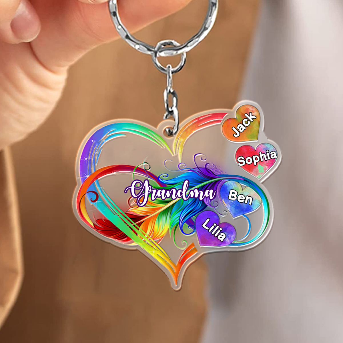 Customized Grandma Mom Heart Custom Nickname Names Mothers Valentine Day Familia Gift Acrylic Keychain KO0275