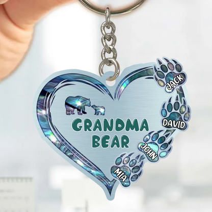 Sparkling Grandma- Mom Bear Heart Kids Personalized Acrylic Keychain, Gift for Grandma Valentine KO0327