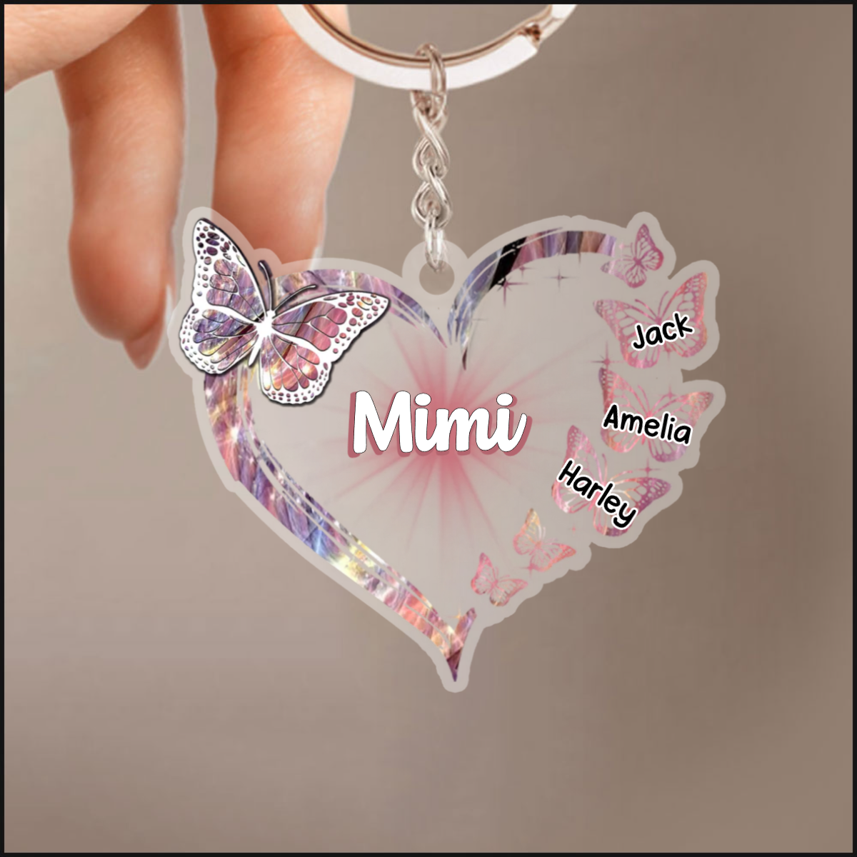 Grandma, Nana, Mimi Heart Butterfly Personalized Acrylic Keychain KO0272