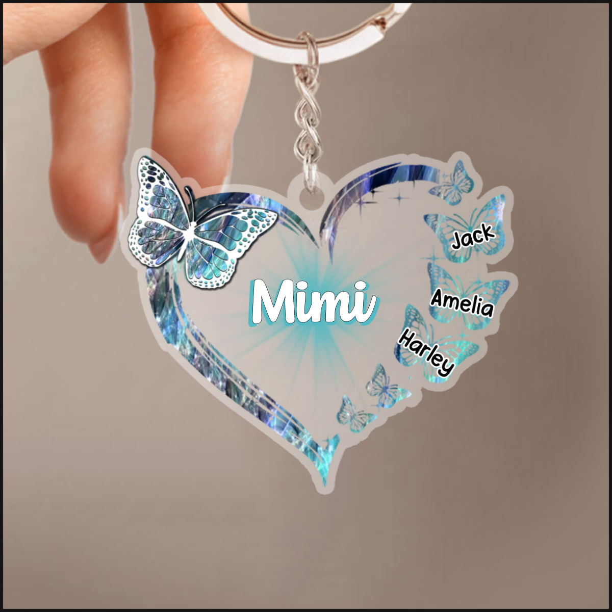 Grandma, Nana, Mimi Heart Butterfly Personalized Acrylic Keychain KO0272