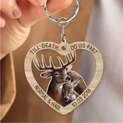 Personalized From Our First Kiss Till Our Last Breath Couple Deer Wooden Couple Keychain KO0134