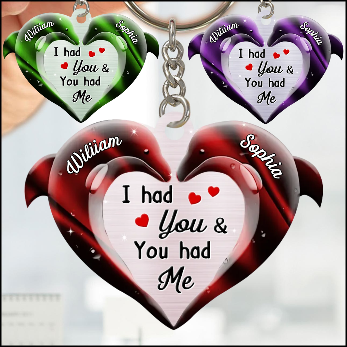 Personalized Couple Dolphin Heart Hologram Keychain, I had You and You had Me Valentine's Couple Keychain Gift KO0133