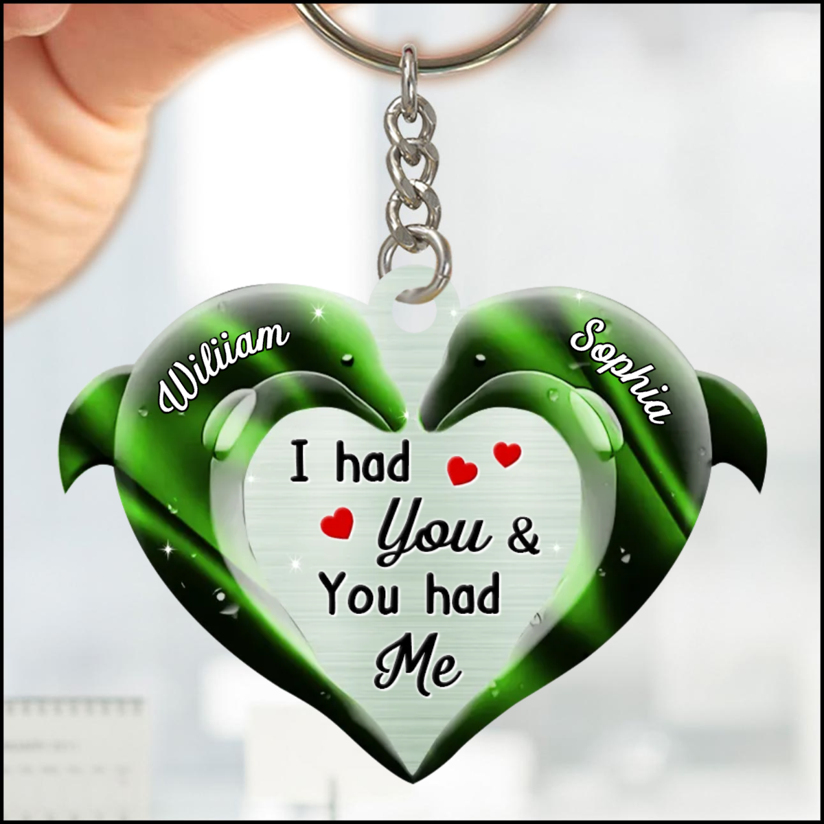 Personalized Couple Dolphin Heart Hologram Keychain, I had You and You had Me Valentine's Couple Keychain Gift KO0133