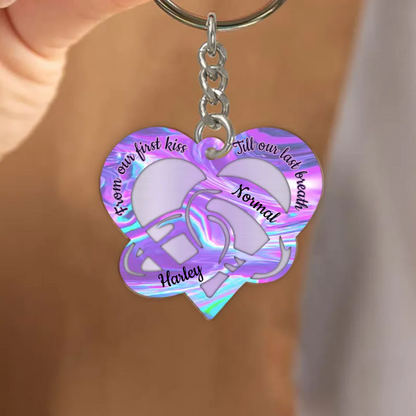 From Our First Kiss Till Our Last Breath Couple Rings Personalized Hologram Couple Keychain, Valentine's Day Gift KO0116